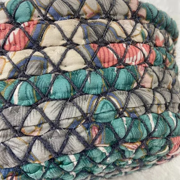 Vintage Handwoven fabric Basket Polyester 2 handle oblong 90's Attic Find - Picture 6 of 9